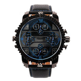Vintage Men Watch Large Dial Multi-time Zone Watch Luminous Waterproof Quartz Watch